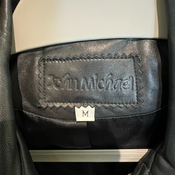 John Michael Vintage Leather Jacket with Shoulder Pads - Picture 3 of 6